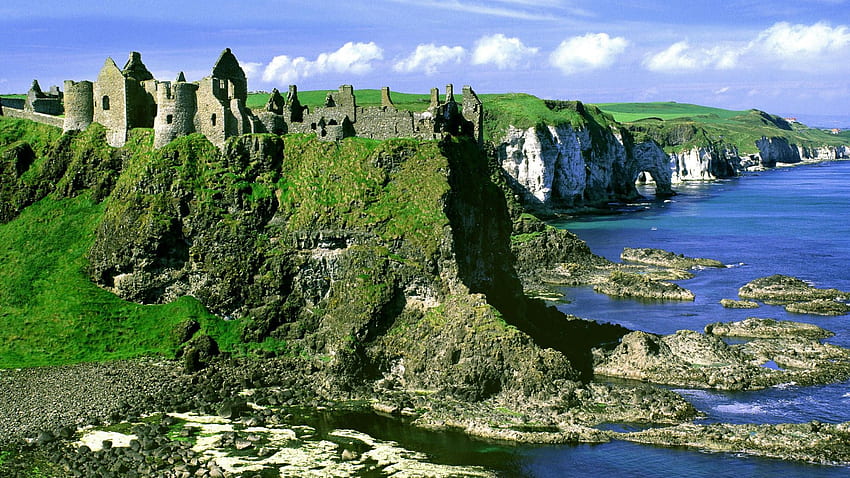 Divers: Ruines Herbe Eau Irlandaise Nature Ciel Vert Roches Mur Paysage, Paysage Irlandais Ville Fond d'écran HD