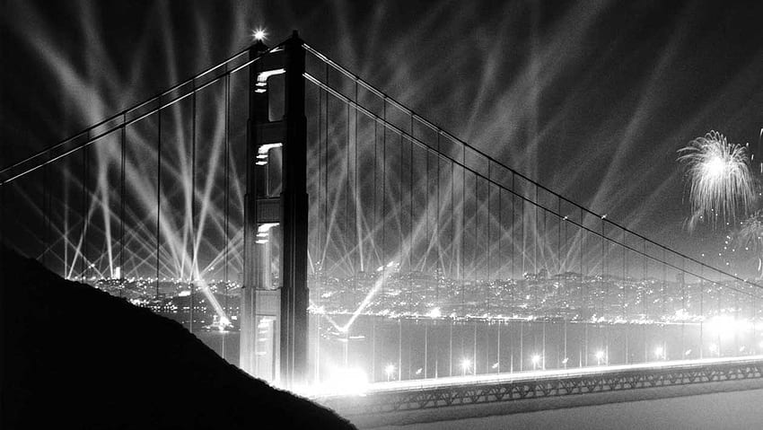 Vintage menunjukkan pembangunan Jembatan Golden Gate. Cukup banyak, Jembatan Golden Gate di Malam Hari Wallpaper HD