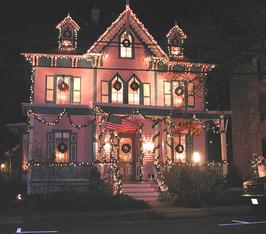 아름 다운 크리스마스 장식 집, 장식, 아름 다운, 건축, 집 HD 월페이퍼