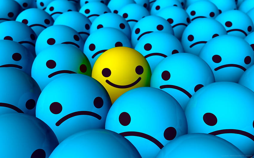 Cara sonriente y emoji triste azul fondo de pantalla