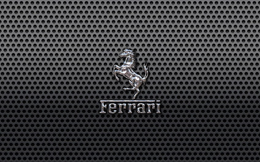 Ferrari Prancing Horse of Maranello logo on a black metal mesh HD wallpaper