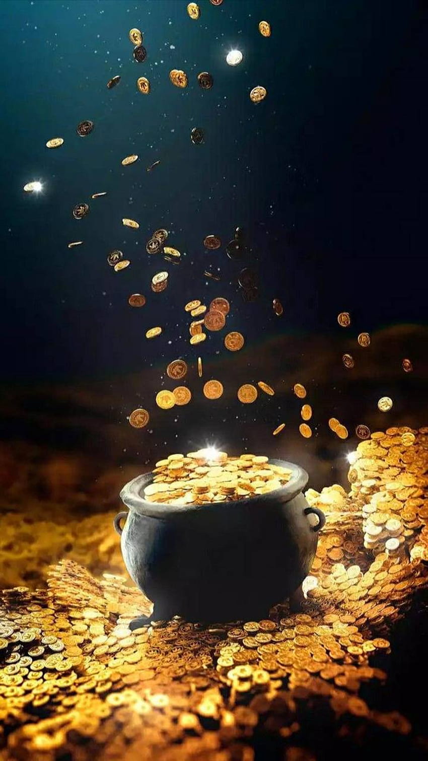 Падащи монети, златни монети HD тапет за телефон