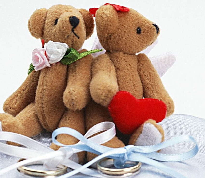 Lovers Doll, cuddle, teddy, heart, bear HD wallpaper