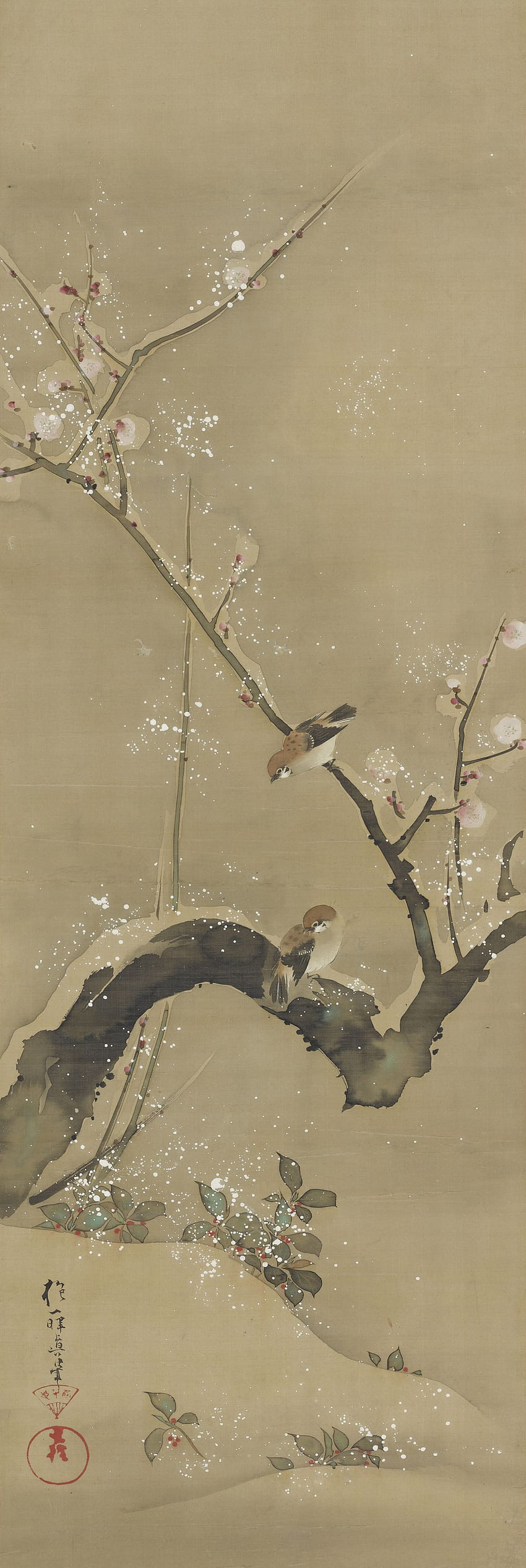 T_.46l Vögel und Blumen der zwölf Monate Feinberg, japanische Vogelkunst HD-Handy-Hintergrundbild
