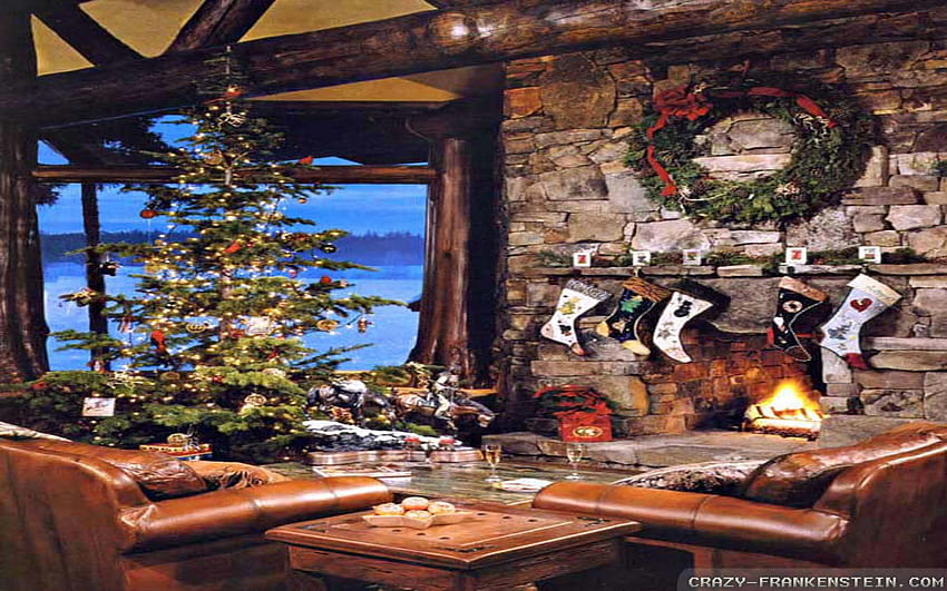 Christmas Living Room Cabin HD wallpaper