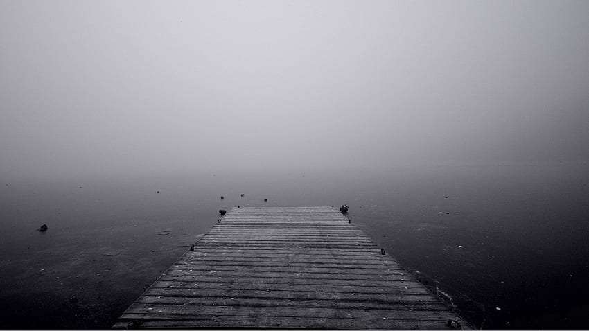 Nature, Pier, Fog, Black And White, Unknown, Obscurity HD wallpaper