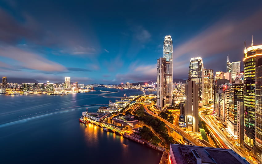 Hong Kong, noc, Kong, Hong, miasto, światło, 2016 Tapeta HD
