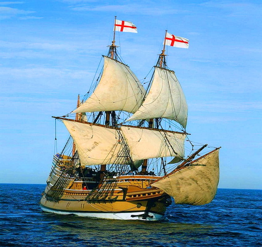 Mayflower, peregrinos, navio, história, velas, oceano papel de parede HD