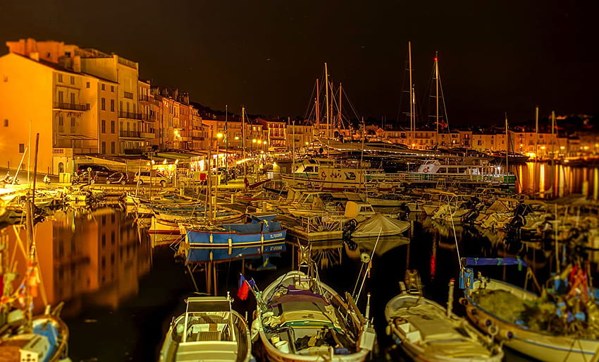 France Saint Tropez Pier Sailing Night Time HD wallpaper