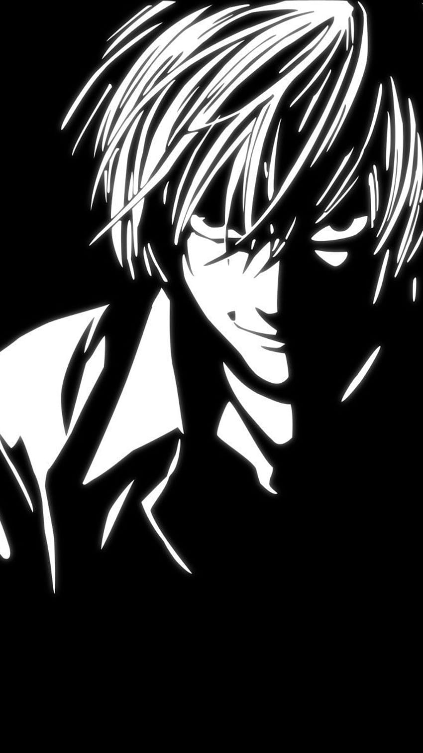 kira en blanco y negro, anime, nota de muerte, light yagami, kira fondo de pantalla del teléfono