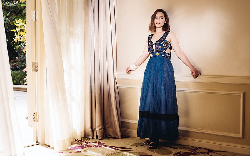 Emilia Clarke, biru, model, Emilia, Clarke, gaun, cantik Wallpaper HD