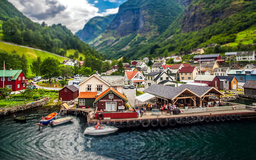 Pogórze Norweskie Town Tilt Shift, piękna Norwegia Tapeta HD