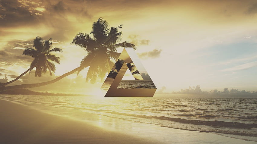 삼각형 기하학 해변 야자수 펜로즈 삼각형 HD 월페이퍼