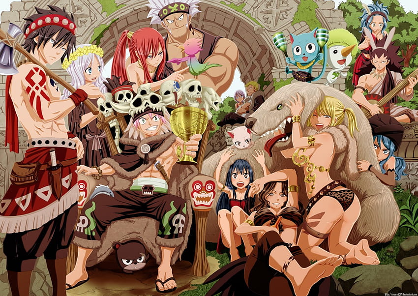 Fairy Tail, Lucy Heartfilia, Gajeel, party, Grey Fullbuster, Plue, Pantherlily, Happy, Lisanna, Laxus, Carla, Cana, Natsu Dragneel, tail, Erza Scarlet, Juvia Loxar, Levy, фея, аниме, гилдия, манга HD тапет