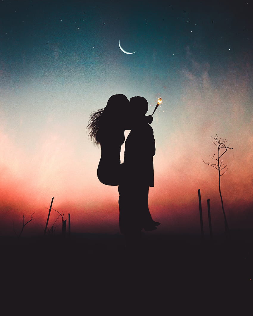 Couple, lovers, kiss, romance, sunset HD phone wallpaper