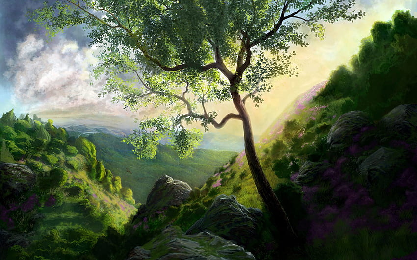 Nature, Art, Mountains, Wood, Tree HD wallpaper
