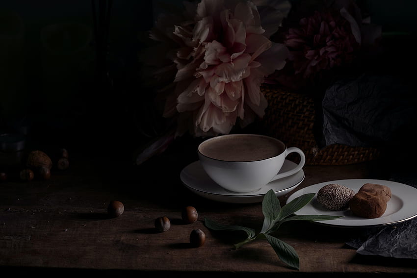Coffee, Still Life, , , Cup, Drink, Beverage, Pion, Peony HD wallpaper