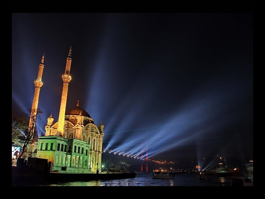 Mosquée d'Ortakoy, Istanbul, religieux, Turquie, lumière, mosquée Fond d'écran HD