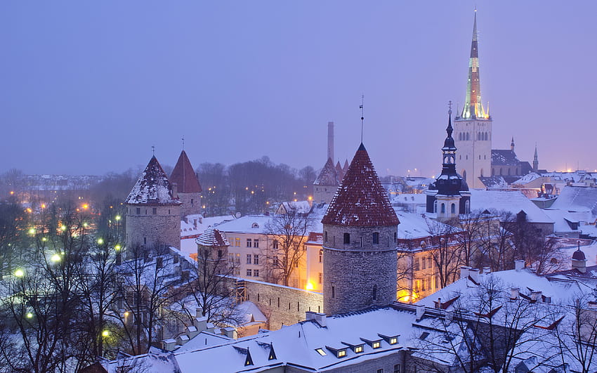 Tallinn Estonie Nuit d'hiver Villes Bâtiment Fond d'écran HD