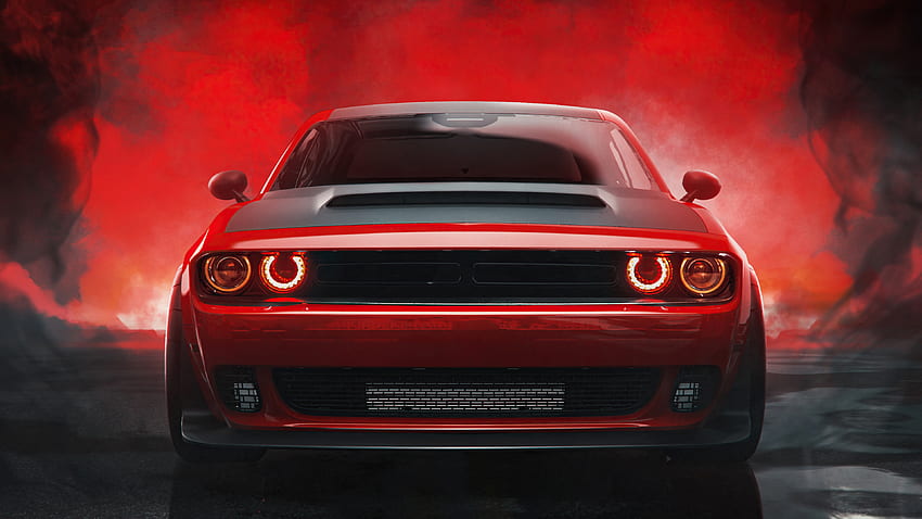 Dodge-Challenger, Dodge, Carro, Challenger, vermelho papel de parede HD