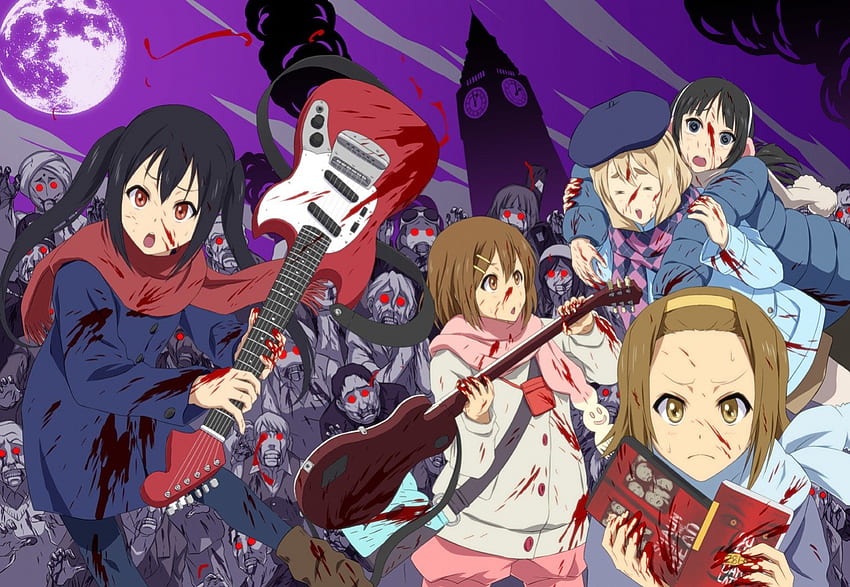 เค-อง! VS Zombies, Ritsu, เพื่อนอนิเมะ, Yui, Mugi, Anime, Anime Rockers, Azusa, Zombies, K-ON, Mio, Tsumugi, Anime Girls, Undead วอลล์เปเปอร์ HD