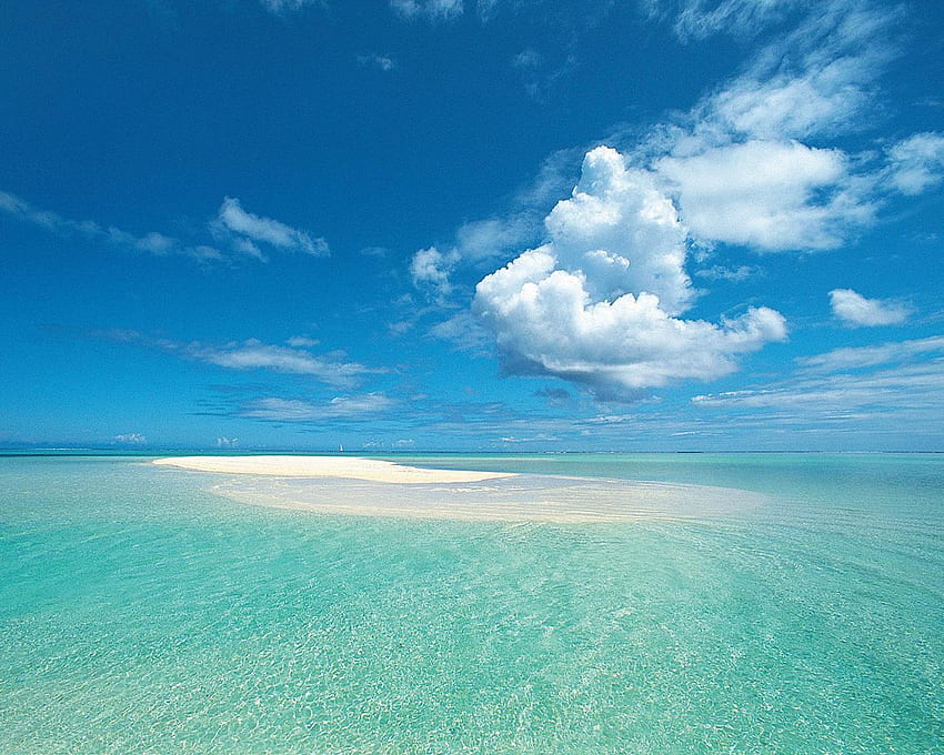 Płytkie wody Bora Bora, niebieski, wyspa, biały, chmury, niebo, woda, ocean, plaża Tapeta HD