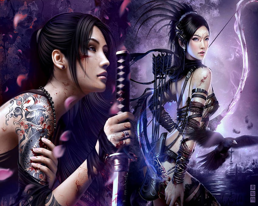 Anime Chinese Warrior. Anime Tattoo Girl Blossom China Crow Female Other Sword Warrior Women. Warrior woman, Fantasy art women, Fantasy warrior HD wallpaper