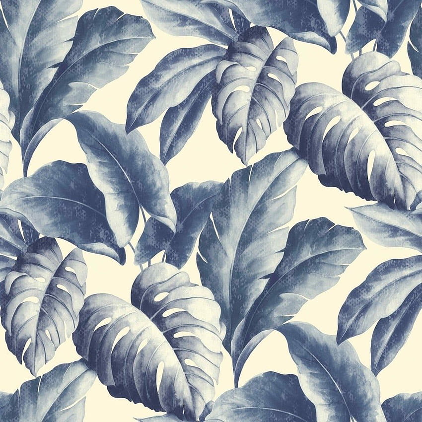 Grandeco Botanik Tropikal Yaprak Desenli Ağaç Yaprağı Dokulu Motif BA2402 - Mavi. İstiyorum HD telefon duvar kağıdı