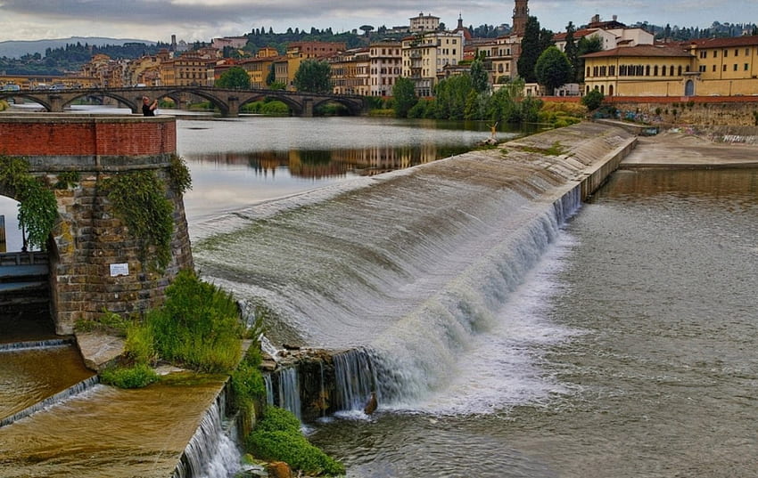 Rivers at Waterfalls Florence Italy, river, City, Florence, waterfalls, Italy HD wallpaper