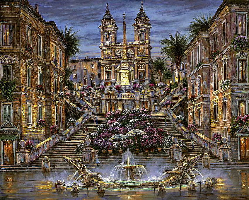 Robert Finale. Rome-La Place d'Espagne, bâtiment, art, peinture, robert finale Fond d'écran HD