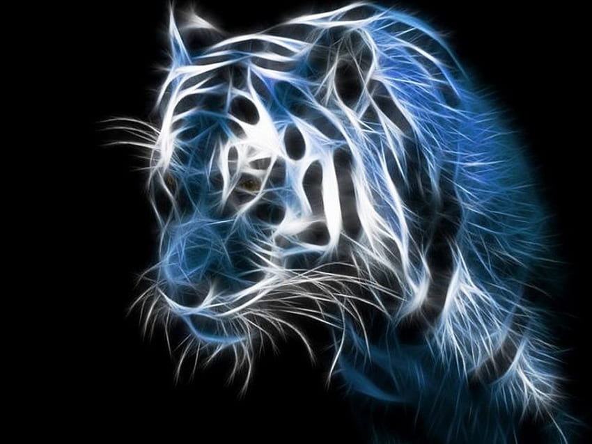 虎の顔、青、ひげ、縞模様、明るい 高画質の壁紙