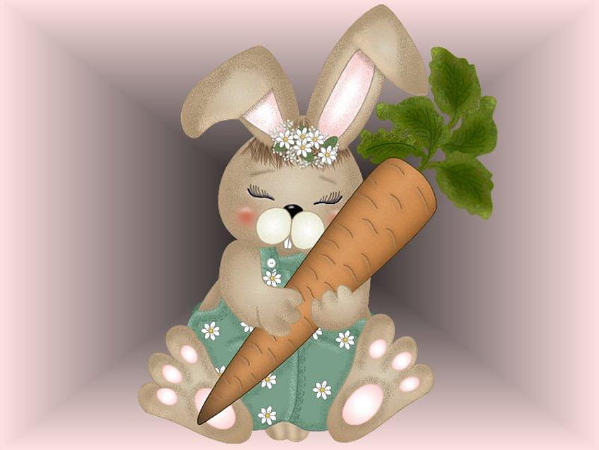 Bunny Holding Karotte, Tier, Hase, Karotte, Cartoon HD-Hintergrundbild