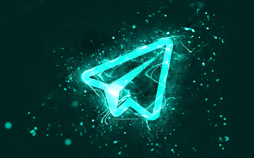 Logo turquoise de télégramme, néons turquoises, fond abstrait créatif et turquoise, logo de télégramme, réseau social, télégramme Fond d'écran HD