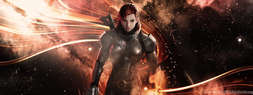 Mass Effect 3, Шепард, Жена, Космос. Фон, двоен монитор Mass Effect HD тапет