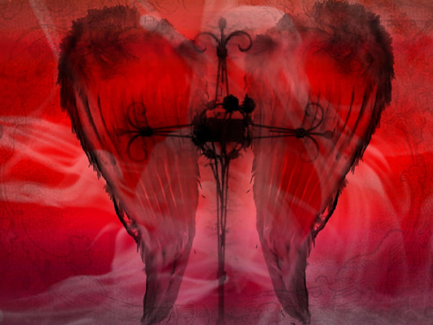 Malaikat, sayap, salib, merah Wallpaper HD