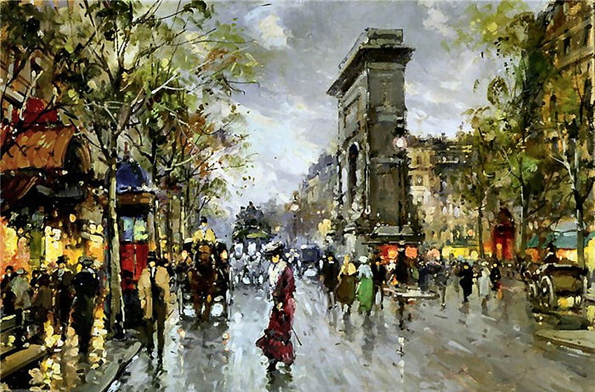 Other: French Street Scene Cityscape Paris Painting Architecture HD wallpaper