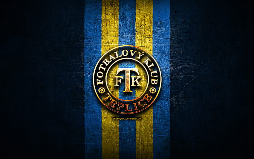 Teplice FC, logotipo dorado, Primera Liga checa, de metal azul, fútbol, ​​club de fútbol checo, logotipo de Teplice FC, fútbol, ​​FK Teplice fondo de pantalla