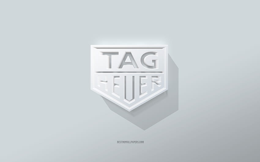 TAG Heuer 로고, 흰색 배경, TAG Heuer 3d 로고, 3d 아트, TAG Heuer, 3d TAG Heuer 엠블럼 HD 월페이퍼