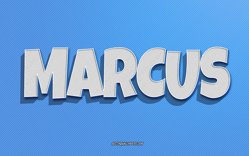 Маркъс, фон със сини линии, с имена, име Маркъс, мъжки имена, поздравителна картичка на Маркъс, щрихова графика, с името Маркъс HD тапет