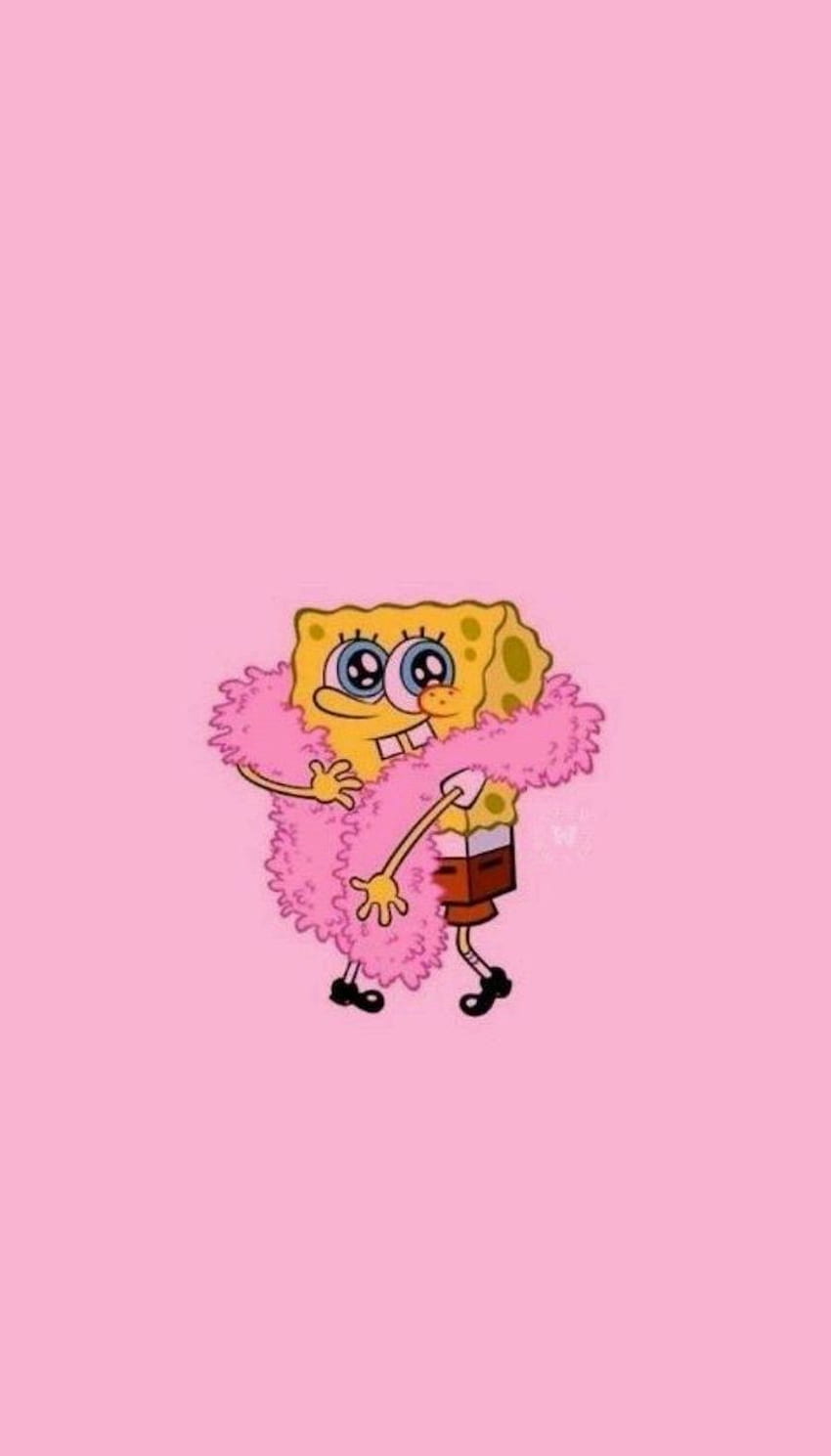 Spongebob Schwammkopf, mit einer rosa Schärpe, auf einem rosa Hintergrund, girly iphone. iphone süß, Cartoon, lustig, VSCO Spongebob HD-Handy-Hintergrundbild