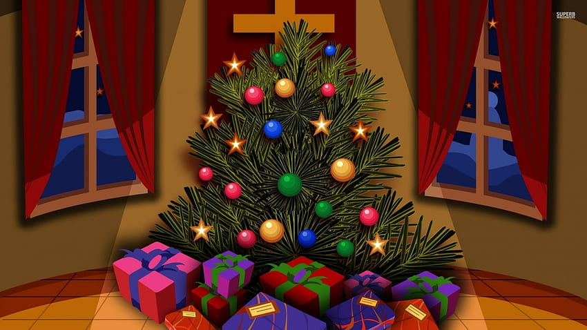 Pohon Natal, Dengan, Hadiah, Natal, Pohon Wallpaper HD