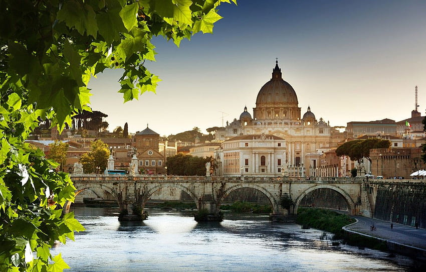 leaves, bridge, Rome, Italy, Cathedral, Rome Streets HD wallpaper