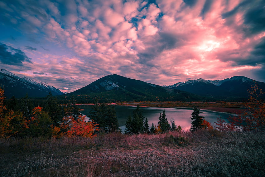 Alam, Matahari Terbenam, Pegunungan, Danau Wallpaper HD