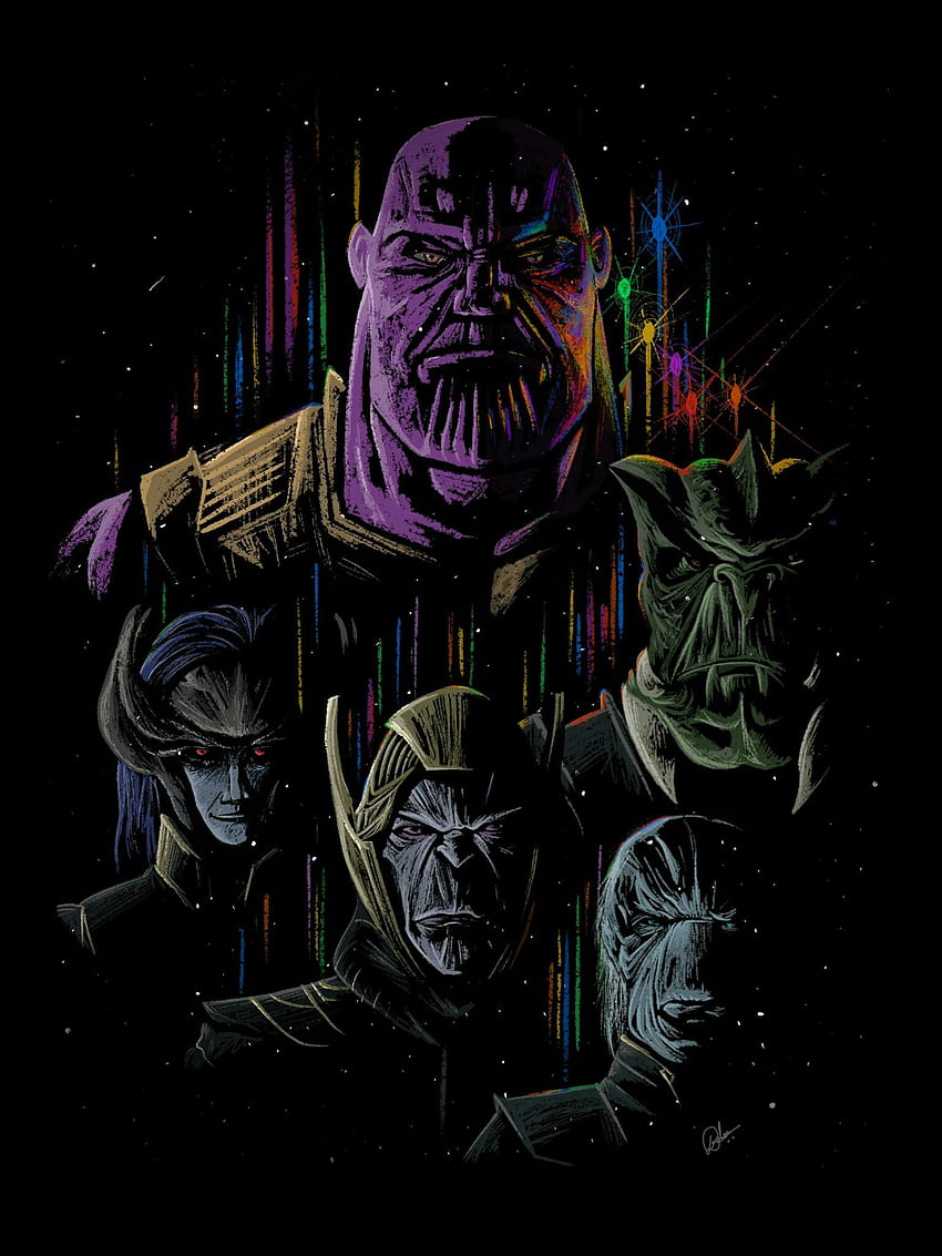 Karya seni Thanos & The Black Order oleh saya: Marvel, OLED Infinity Gauntlet wallpaper ponsel HD