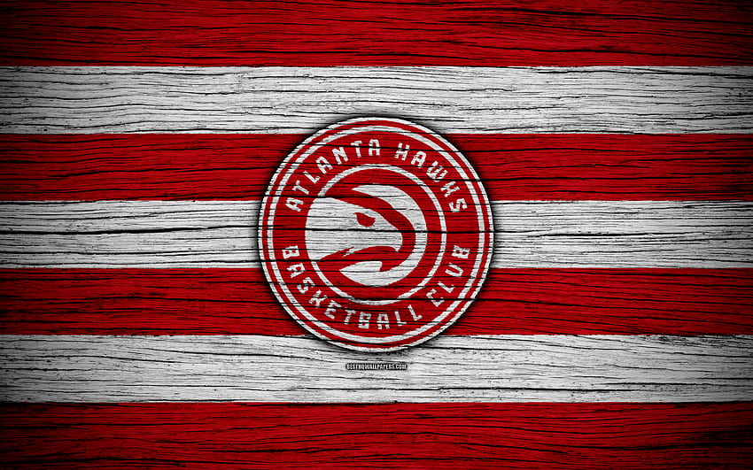 Atlanta Hawks, NBA, tekstur kayu, bola basket, Wilayah Timur, AS, lambang, klub bola basket, logo Atlanta Hawks dengan resolusi . Kualitas tinggi Wallpaper HD