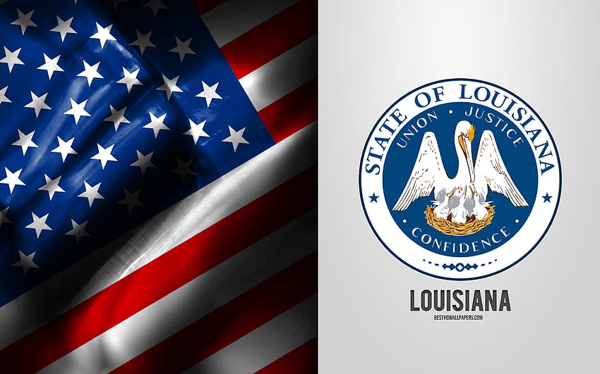 Selo da Louisiana, Bandeira dos EUA, Louisiana emblema, Louisiana brasão de armas, Louisiana emblema, Bandeira americana, Louisiana, EUA papel de parede HD