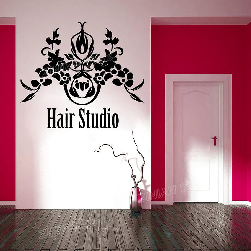 Hair Studio Logo Sign Tatuajes de pared Peluquería Pared Ventana Decoración Pegatinas Peluquería Peinado Decoración para el hogar Carteles Por Onlinegame, $8.06 fondo de pantalla del teléfono