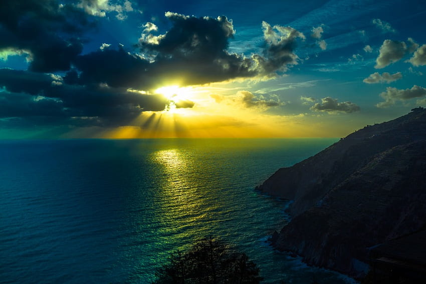 Beautiful View, blue, sea, Beautiful, sky, nature, mountains, sunset, ocean HD wallpaper