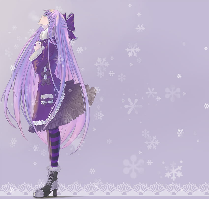 stocking, ungu, mata biru, rambut ungu, rambut panjang, selamat natal, gaun Wallpaper HD