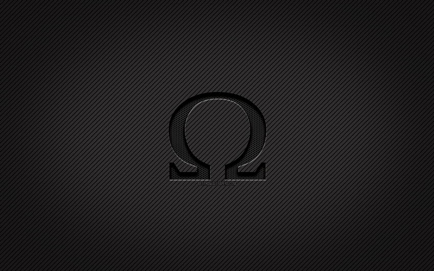 Omega carbon logo, , гръндж изкуство, карбонов фон, творчески, Omega черно лого, марки, Omega лого, Omega HD тапет